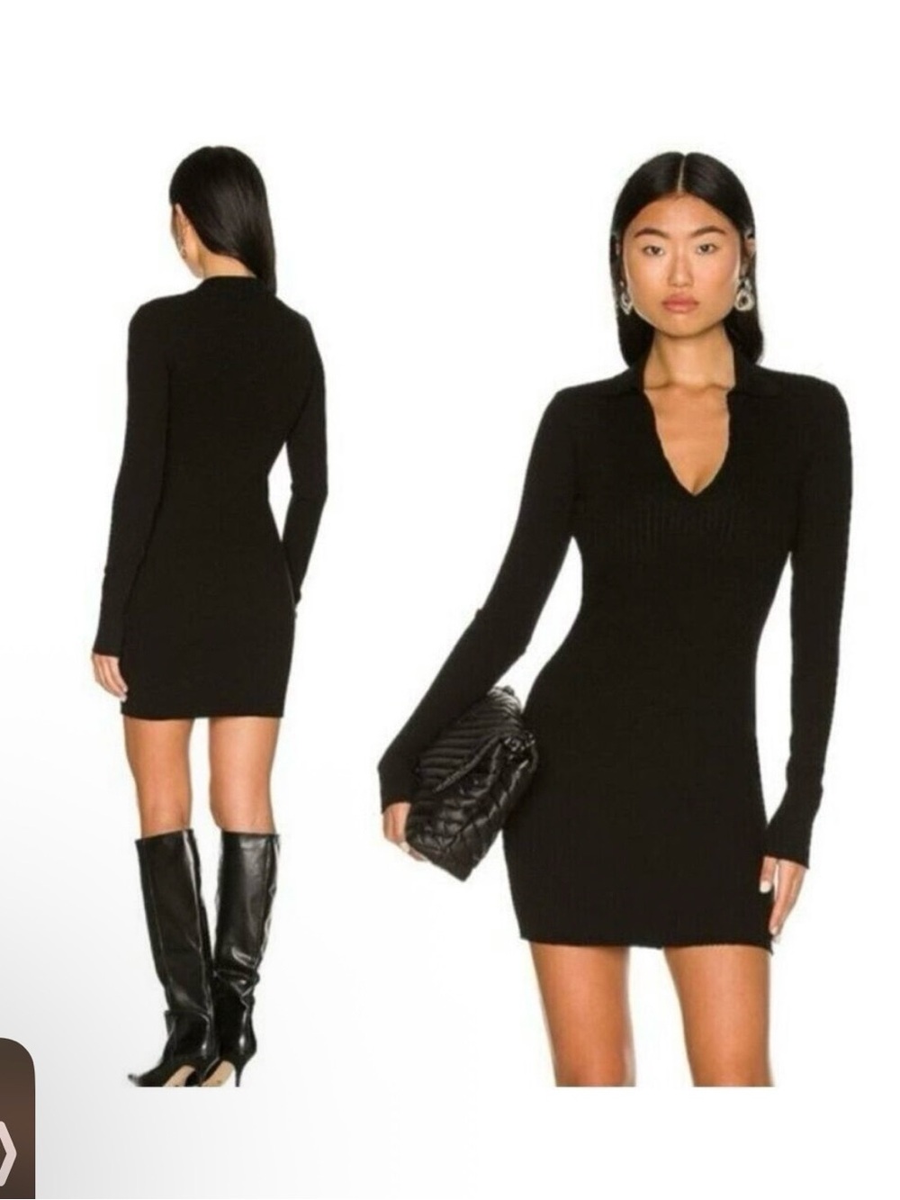 Cotton citizen Long-Sleeve Knit Mini Dress with V-Notch Collar